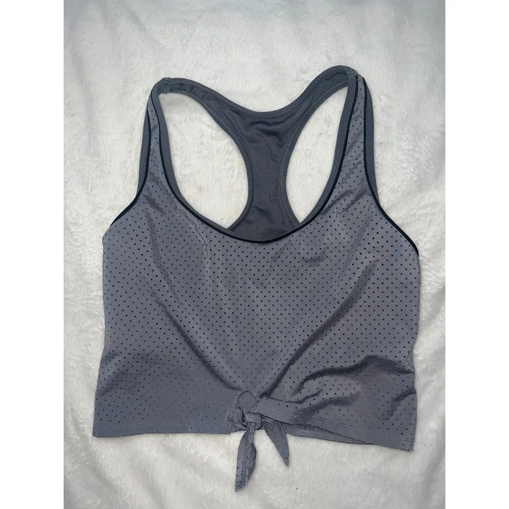 Victoria's Secret PINK Ultimate Gray Perforated Front Tie Sports Bra S-DD